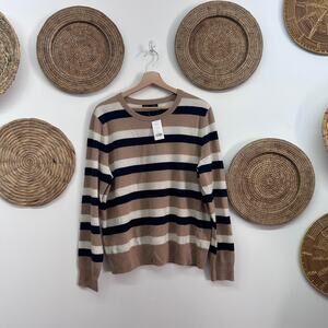 NEW $180 Banana Republic 100% Cashmere Crew Neck Sweater XL Striped Beige Blue